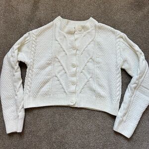 Hazel Moon Cropped Knit White Sweater Cardigan